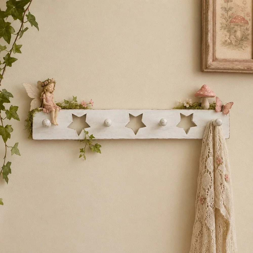 Vtg Wood Wall Entry 4 Pegs Hooks 24
